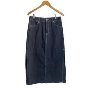 Topshop Women's Black with White Contrast Stitching Midi Skirt I Size: 6